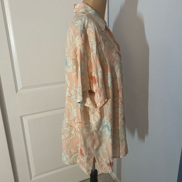 Liz Claiborne Silk Orange Floral Button Down 2X - Picture 2 of 4